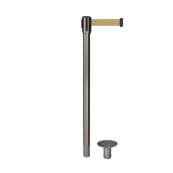 Retractable Belt Removable Stanchion 2ft Sat.Steel Post  7.5ft Lt Brwn, Montour Line, Mfr#: MX530R-SS-LBN-75